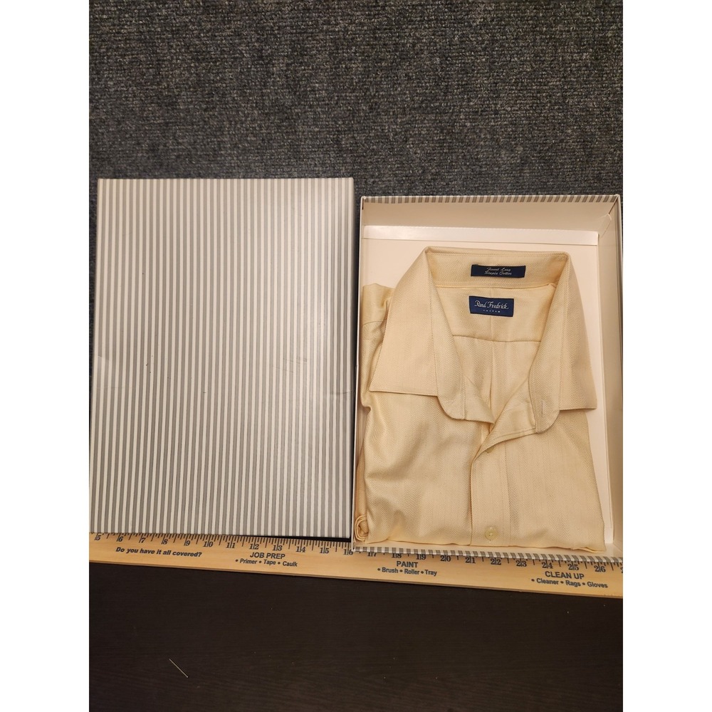 Paul Fredrick Custom Shirt Men's 3XL Yellow Herringbone Cotton Short Sleeve READ